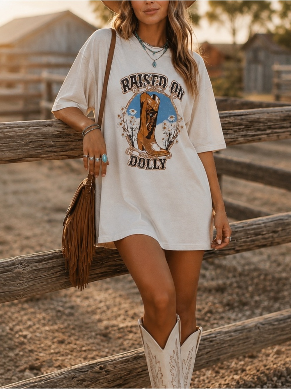 🤠 Sweet Claire Raised On Dolly Western Graphic Tee S/M 100% Cotton oversized